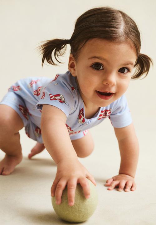 Cotton On - The short sleeve zip romper - dawn blue/popcorn