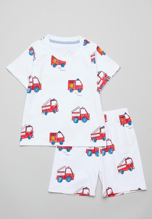 Pop Candy - Fire truck all-over print pj set - white