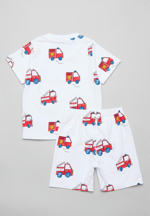 Pop Candy - Fire truck all-over print pj set - white
