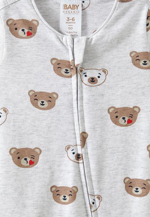 Cotton On - The long sleeve zip romper - snow marle/bear kisses