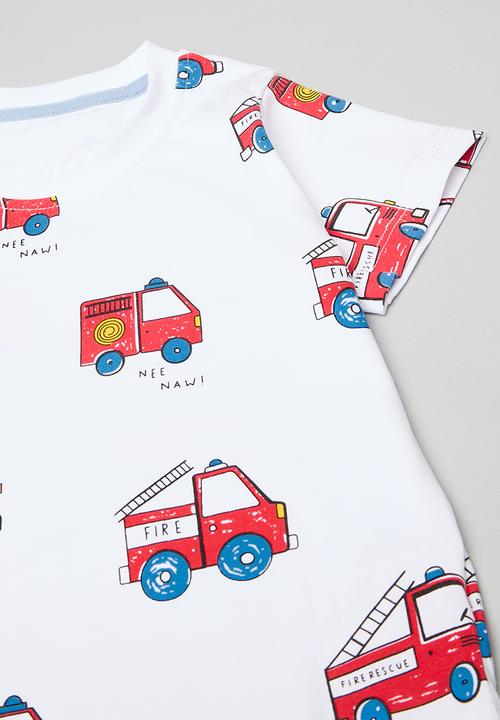 Pop Candy - Fire truck all-over print pj set - white