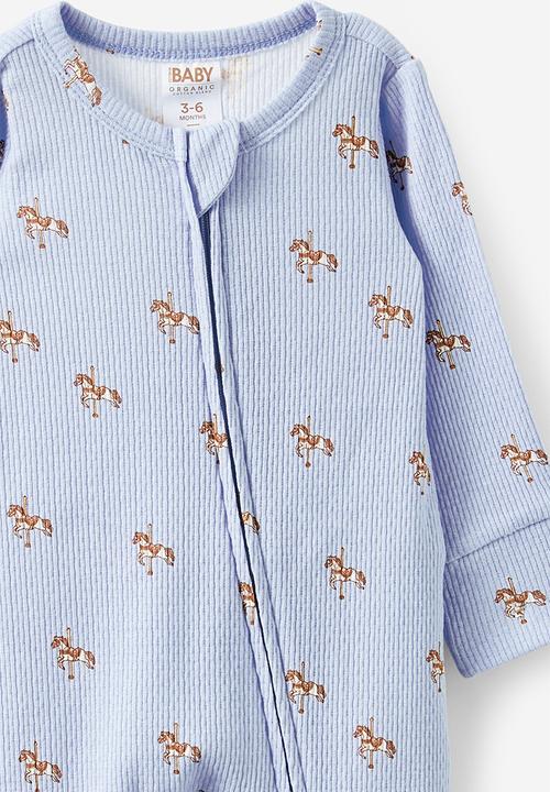 Cotton On - Organic pointelle zip romper - periwinkle/carousel horse