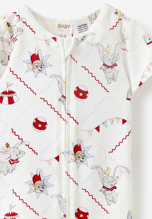 Cotton On - The short sleeve zip romper license - lcn dis vanilla/dumbo circus