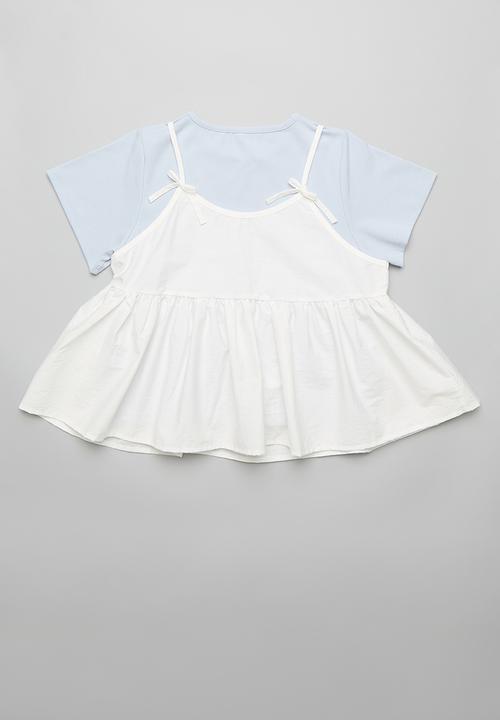 Pop Candy - Tee with peplum cami - pastel blue/white
