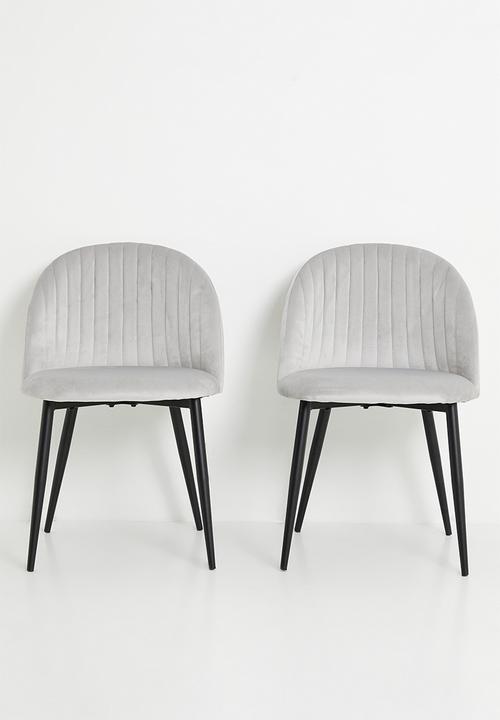 Sixth Floor - Pluto velvet dining set of 2 - light grey & black