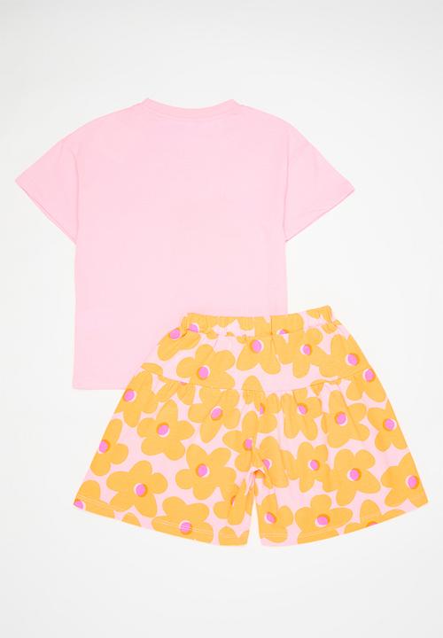 Pop Candy - Slogan & placement print pj set - pink/floral aop/let happiness grow