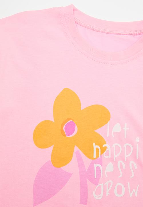 Pop Candy - Slogan & placement print pj set - pink/floral aop/let happiness grow
