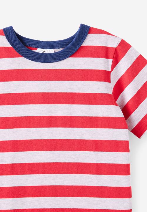 Cotton On - Jordan short sleeve pyjama set - bobbi stripe varsity red/cloud marle