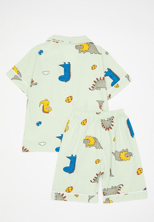 Pop Candy - Button down dino all-over print pj set - pastel green