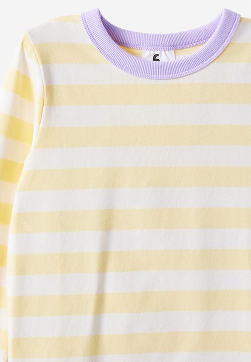 Cotton On - Ava long sleeve pyjama set - bobbi stripe baby yellow/vanilla