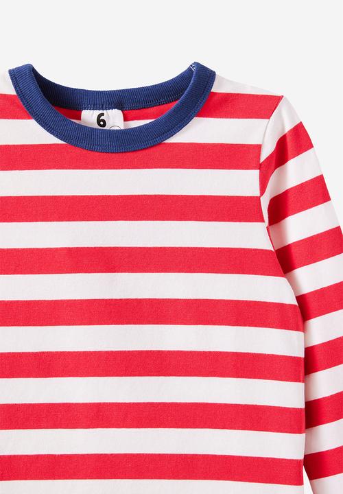 Cotton On - Ace long sleeve pyjama set - bobbi stripe varsity red/vanilla