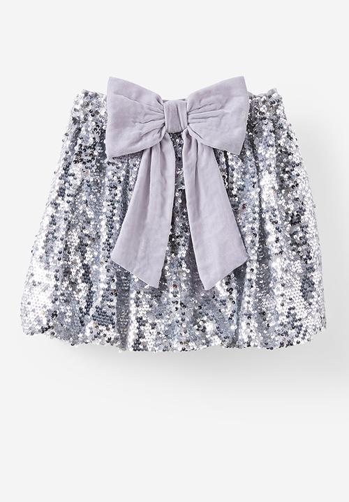 Cotton On - Daisy Embellished Bow Bubble Skirt - Silver Sparkle