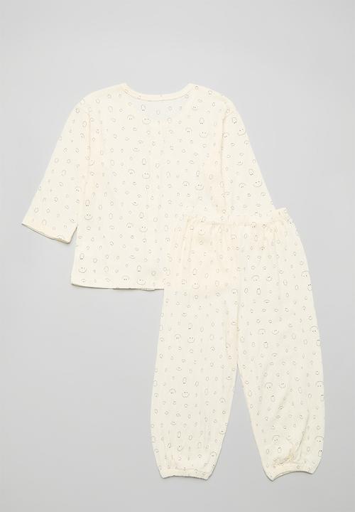 Pop Candy - Smiley face aop crinkled cotton pj set - cream