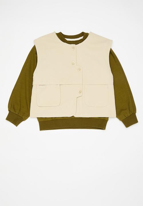 Pop Candy - Raglan sweatshirt and vest set - forest green/beige