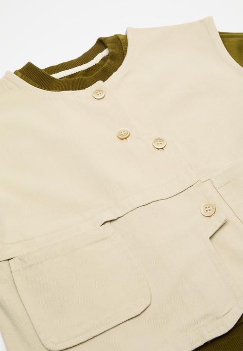 Pop Candy - Raglan sweatshirt and vest set - forest green/beige