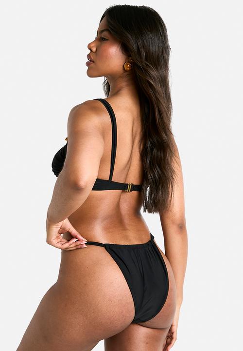 boohoo - Resin Stone Trim Underwired Bikini Top & Tanga Bikini Botto- Black