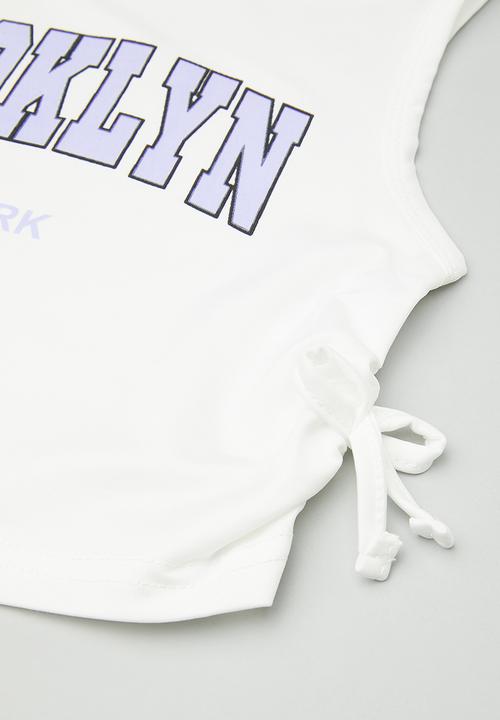 Pop Candy - Side ruched tee with wide leg cargo pants - white/lilac