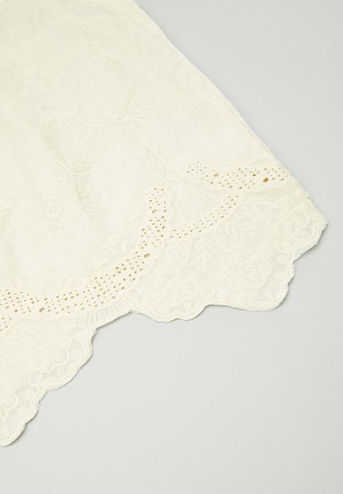 Pop Candy - Lace-trimmed anglaise blouse with matching pants - lemon chiffon