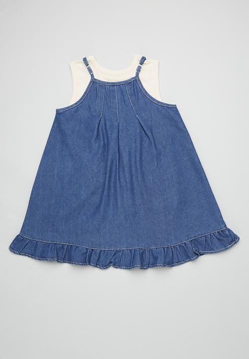 Pop Candy - Tank top with tented denim dress - cream/blue