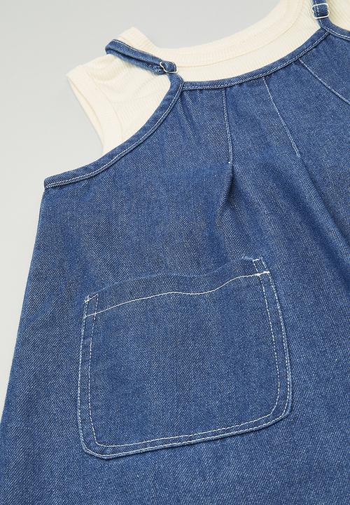 Pop Candy - Tank top with tented denim dress - cream/blue