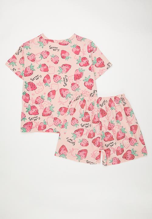 Pop Candy - Strawberry all-over print pj top & shorts - pink