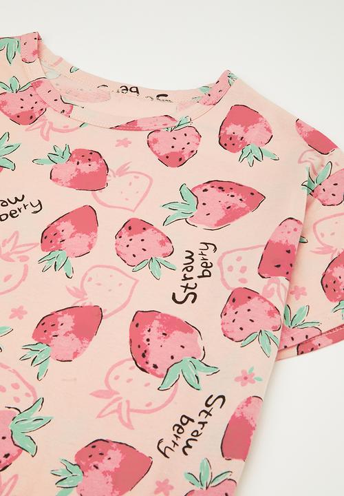 Pop Candy - Strawberry all-over print pj top & shorts - pink