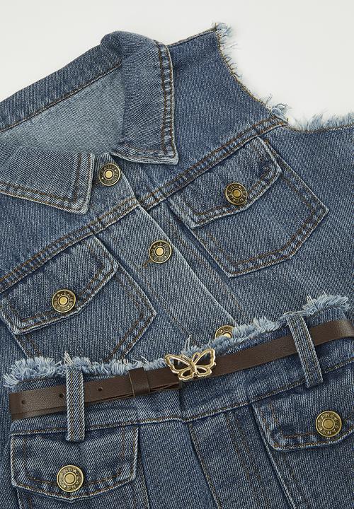 Pop Candy - Frayed denim vest with pleated skirt - blue
