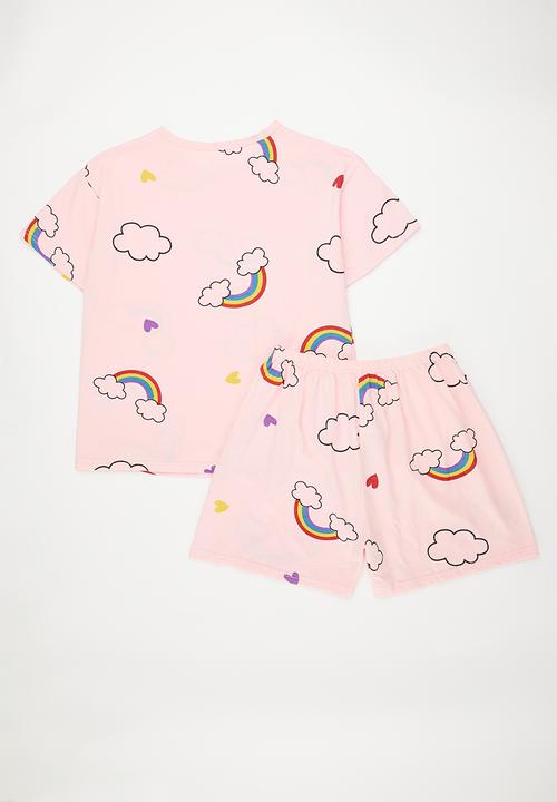 Pop Candy - Rainbow and cloud all-over print pj top & shorts - pink