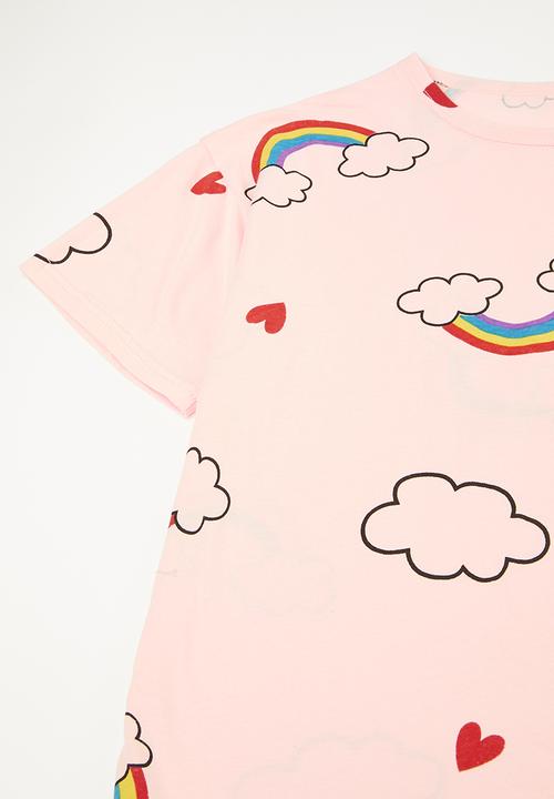 Pop Candy - Rainbow and cloud all-over print pj top & shorts - pink