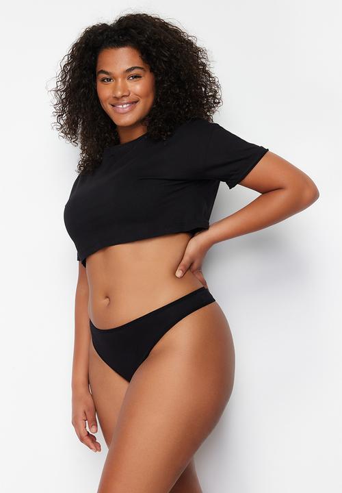 Trendyol - Plus size 3 pack cotton thong - black