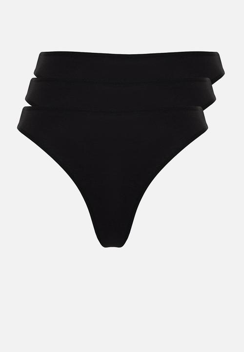 Trendyol - Plus size 3 pack cotton thong - black