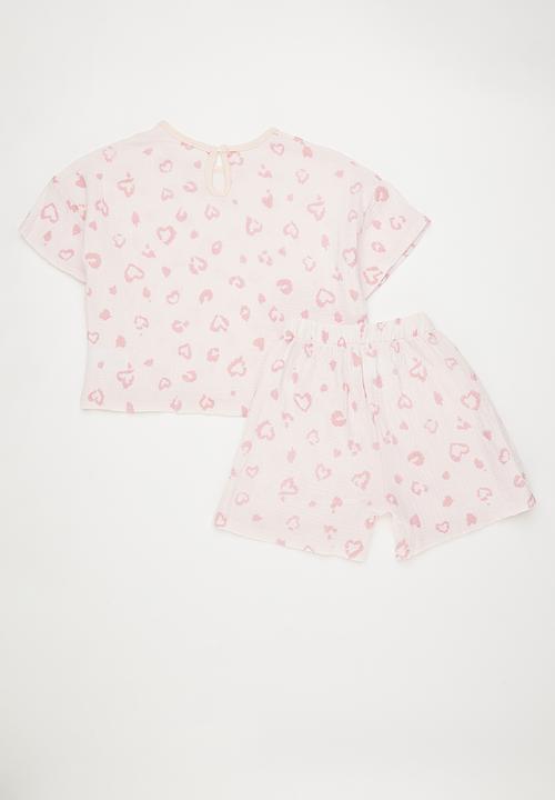 Pop Candy - Heart all-over printed short pj set - pinkish cream