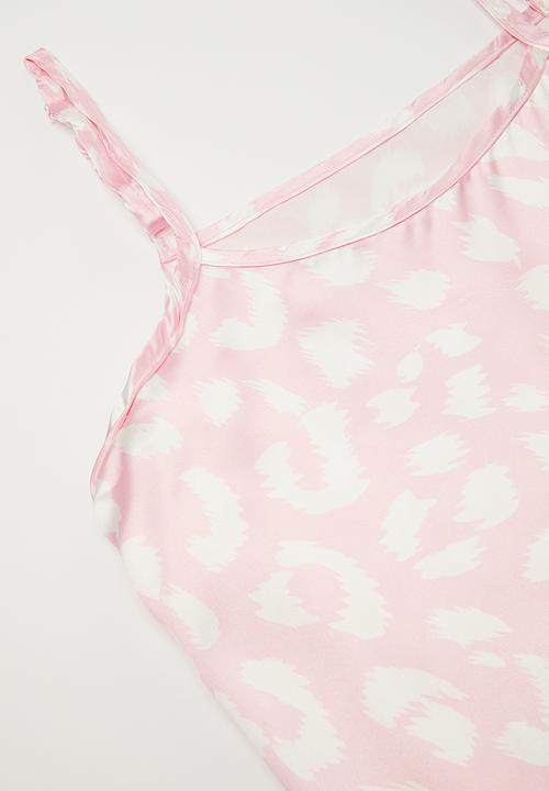 Pop Candy - Silk pj top with piped cuff pants - pink/leopard print