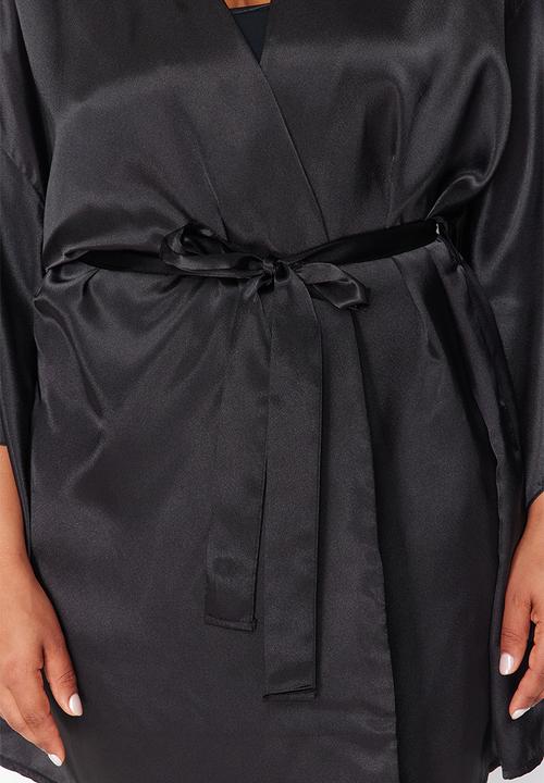 Trendyol - Plus size wide sleeve satin dressing gown - black