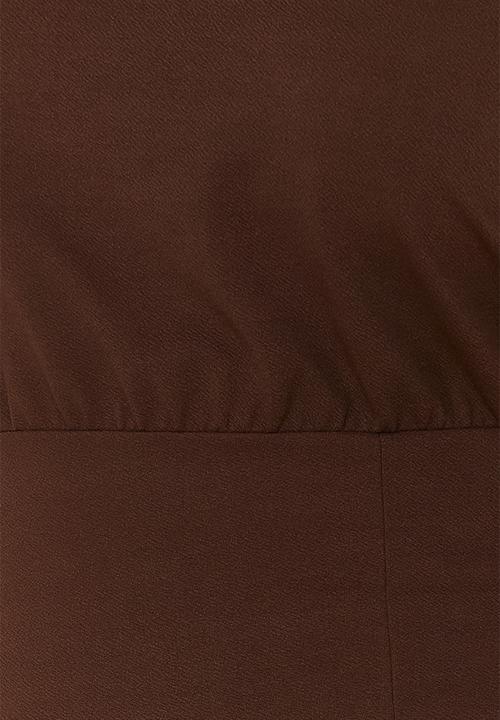 Trendyol - Plus size one shoulder midi dress - brown