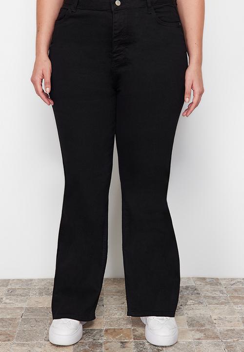 Trendyol - Plus size high waist stretch flare fit jeans - black