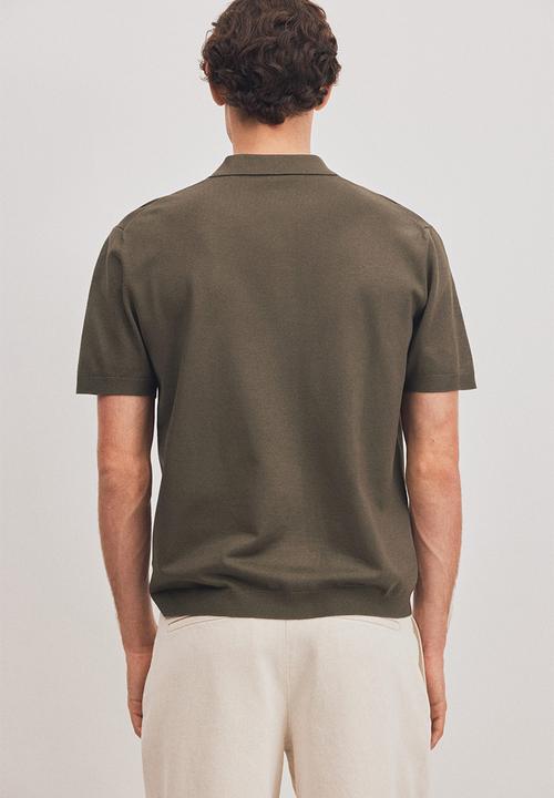 H&M - Regular fit fine-knit polo shirt - dark khaki green