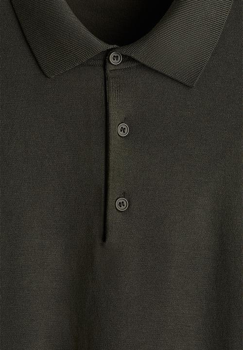 H&M - Regular fit fine-knit polo shirt - dark khaki green
