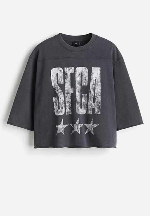 H&M - Oversized fit cropped T-shirt - dark grey/sfca