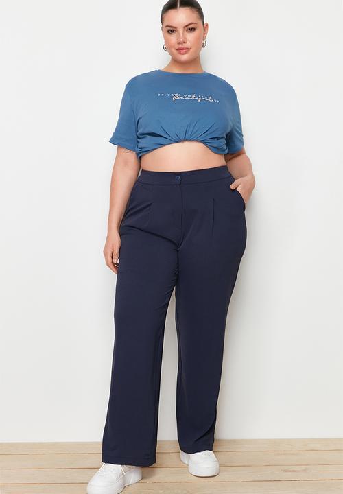 Trendyol - Plus size elastic wide leg pants - navy blue