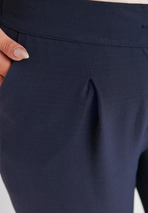 Trendyol - Plus size elastic wide leg pants - navy blue