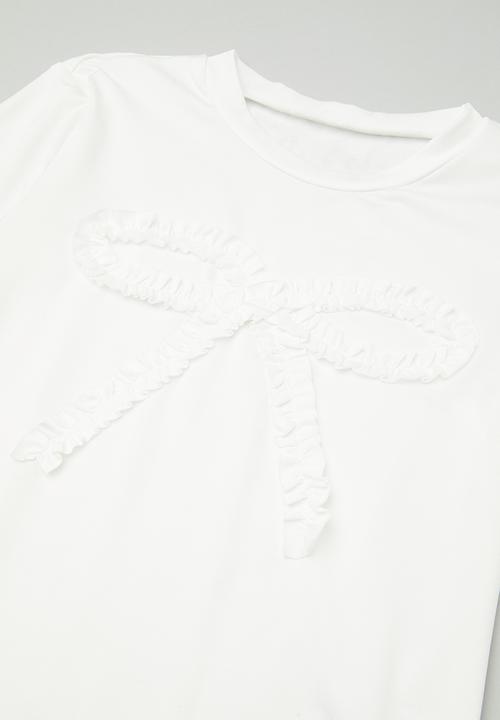 Pop Candy - Ruffled bow applique tee with gypsy skirt - white/black