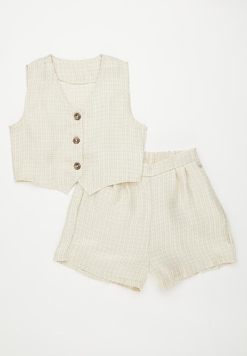 Pop Candy - Pointed hem vest with elasticated waist shorts - neutral