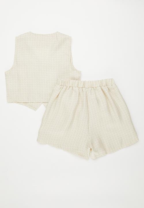 Pop Candy - Pointed hem vest with elasticated waist shorts - neutral