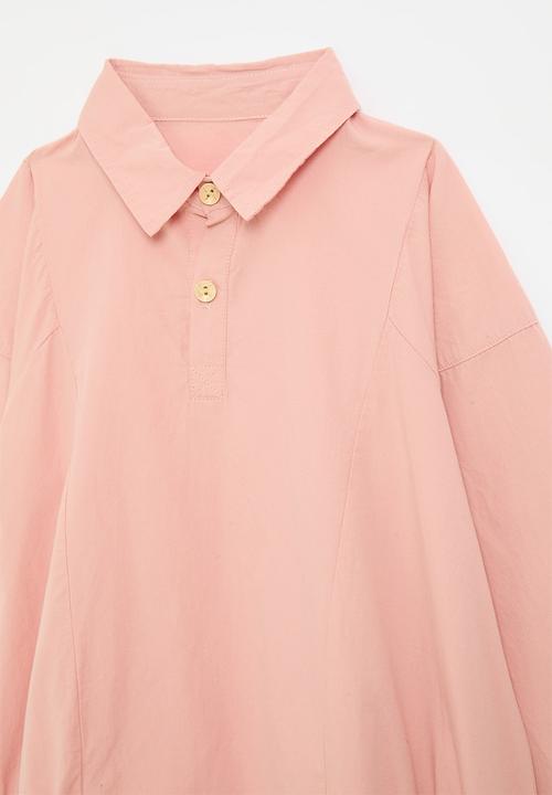 Pop Candy - Collared dress with shirred detail - dusty pink