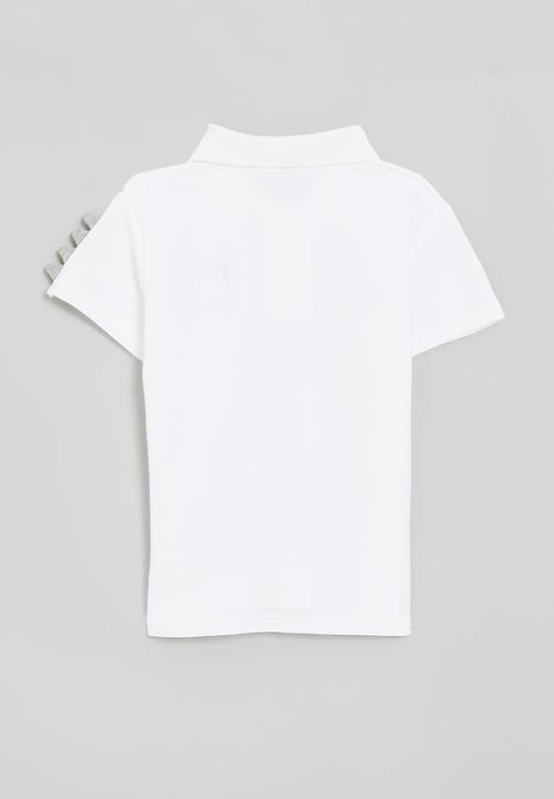 Pop Candy - Golf shirt with badge & dino sleeve - white
