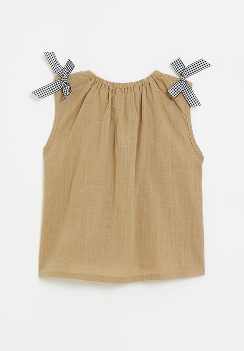Pop Candy - Openwork blouse with contrast bow detail - brown/black gingham