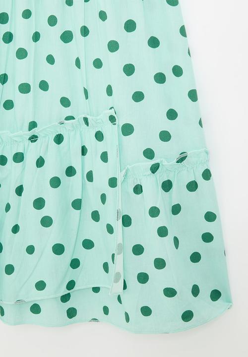 Pop Candy - Butterfly sleeve dress with stylised tier - mint colour/green dots