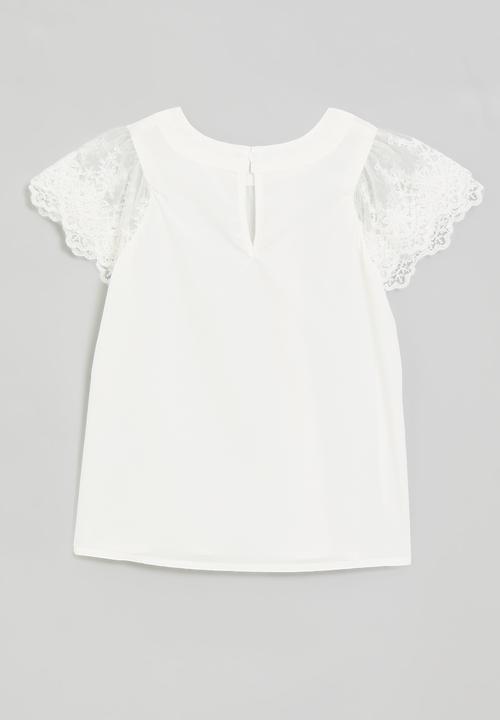 Pop Candy - Lace sleeve tee - white