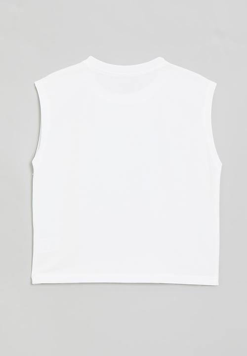 Pop Candy - Placement print sleeveless tee - white/another day in paradise